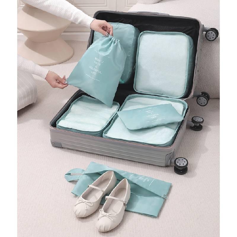 7pcs Solid Color Travel Storage Bag Set Largecapacity Clothes Bags Toiletries