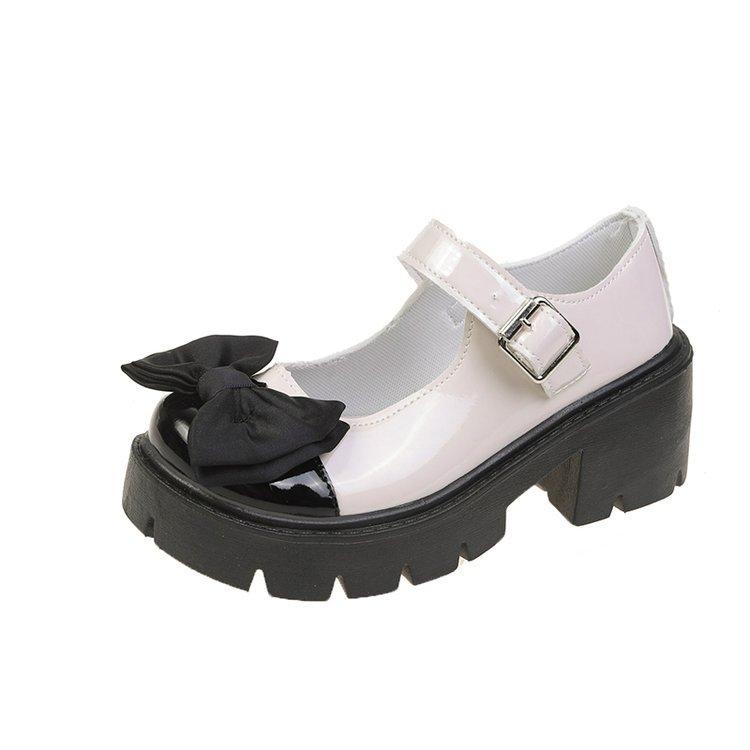 

Waterproof small leather shoes women s spring and autumn 2025 Internet celebrity platform square heel Japanese jk skirt French Mary Jane loafer shoes 40 бежевый