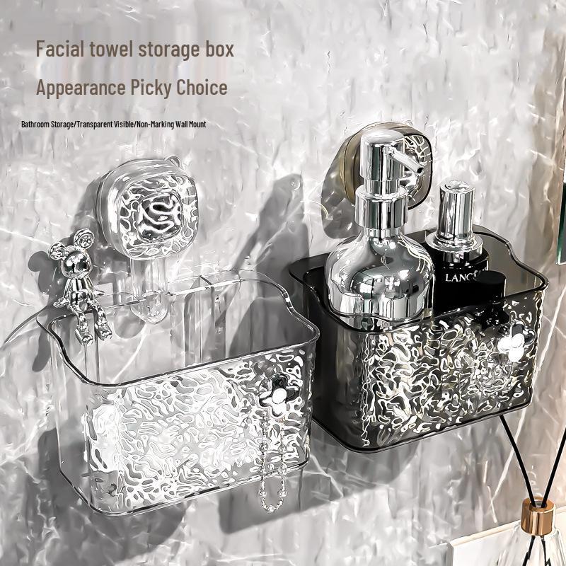 Wall-Mounted Suction Cup Face Towel Storage Box for Bathroom