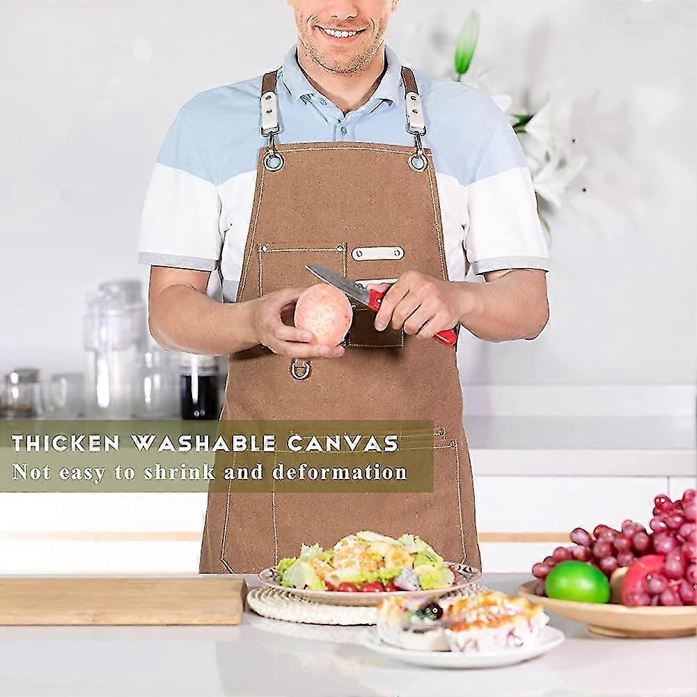 Chef Apron, Adjustable Cross Back Canvas Apron,waterdrop Resistant Multipurpose