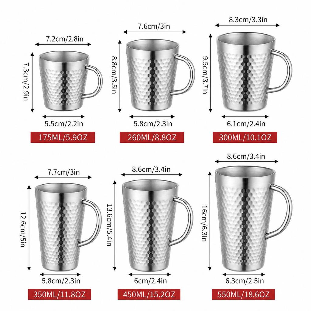Tasse en Acier Inoxydable Double Paroi Plaqué Titane avec Poignée - Anti-Brûlure, Isolation Thermique pour Café, Thé et Eau