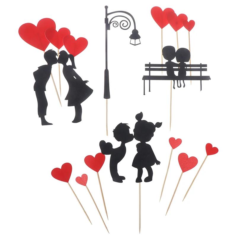 Wedding Cupcake Topper Set Love Heart Sweet Lovers Cake Topper for Anniversary Valentine's Day Party Cake Decorations