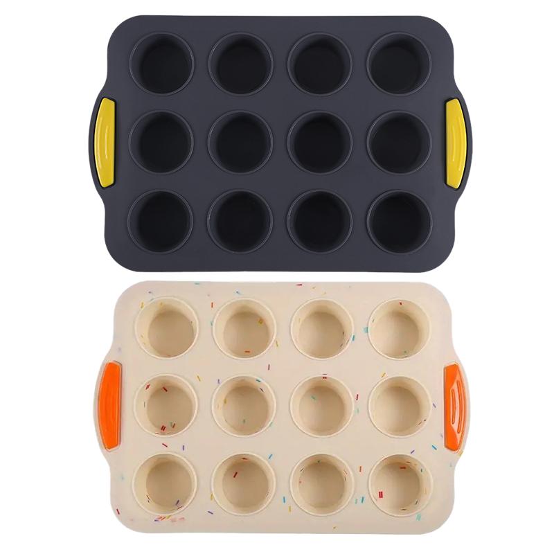 Silicone Muffin Pan With 12 Cups, Round Nonstick Cupcake Molds With Handle, Tray For Baking Muffin Cups, Cakes