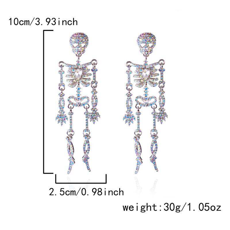 Light Luxury Full Rhinestone Skull Earrings for Women  Exaggerated Skeleton Pendant Earrings Halloween Party Jewelry Gift