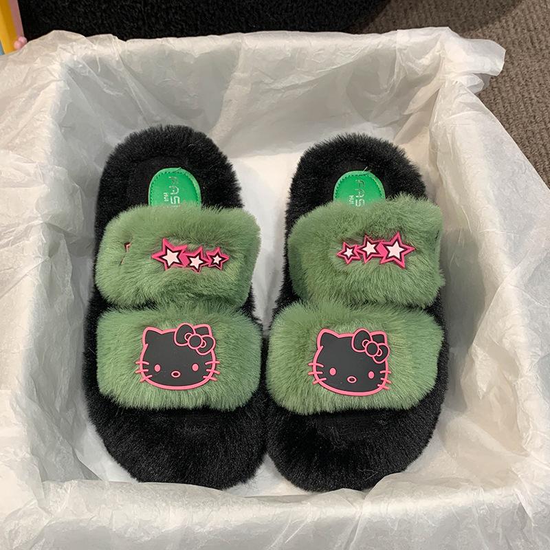 Internet Celebrities One Word Warm Thick Bottom Heightening Fluffy Slippers Women Wear 2025 New Autumn and Winter Super Fire Non-slip Cotton Slippers