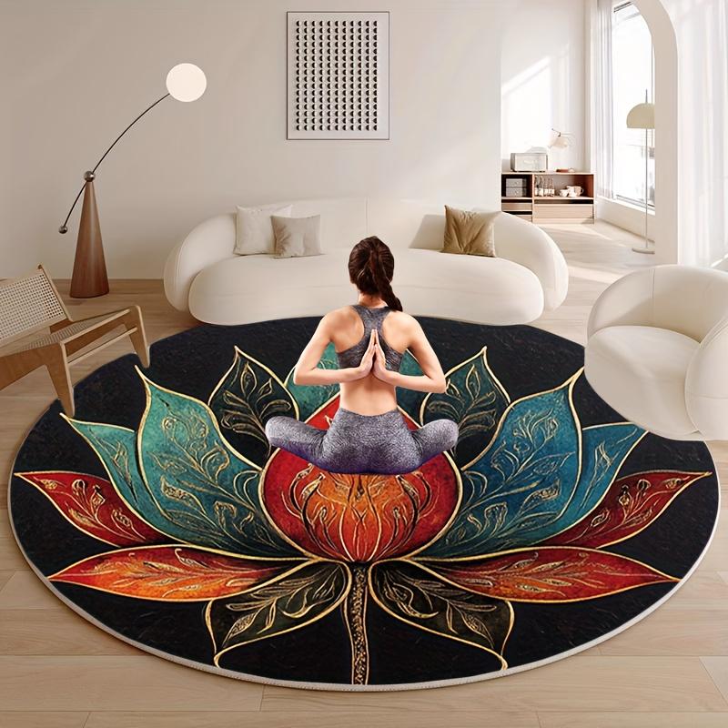 Flannel Printed Round Yoga Mat With Lotus Flower Design For Meditation And Home Decor Soft Floor Rug Modern Living Room Style
