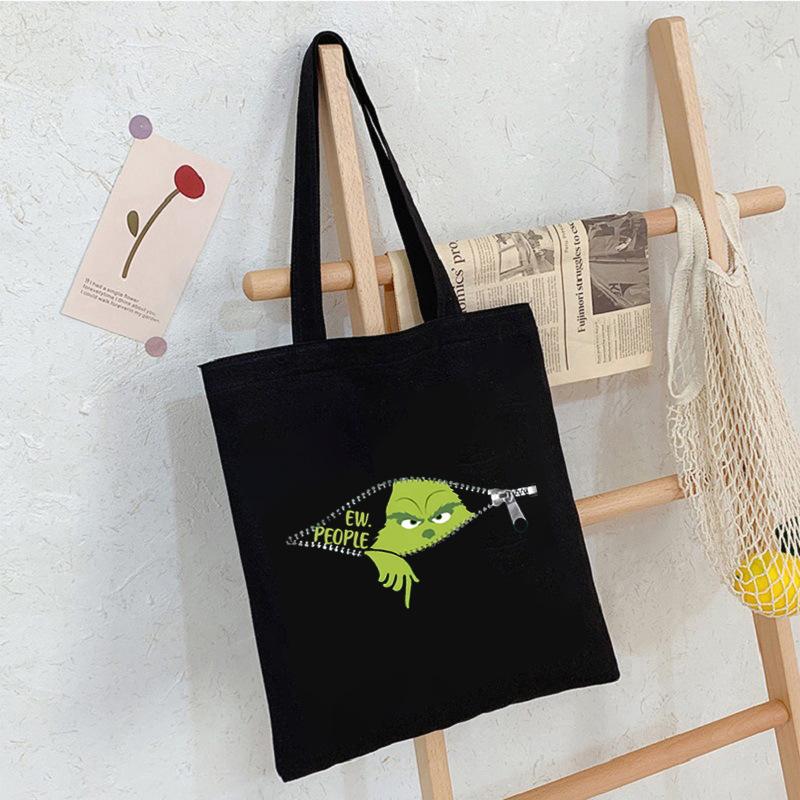 Christmas Printed Shoulder Bag Student Casual Handbag Large Capacity Canvas Bag