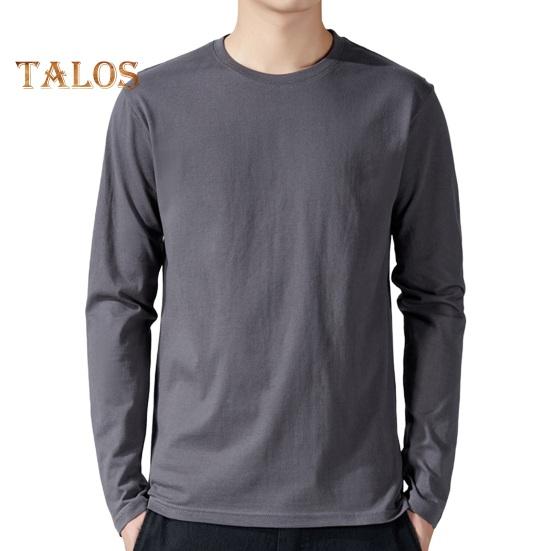 Menn Sport Topp Løs Ren Farge Rundhals Bunn Klær Langermet Hjemmeklær Gym Løping Basketball T-skjorte