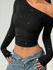 Women's Off-Shoulder Rhinestone Waist-Cinching Long-Sleeve Top
