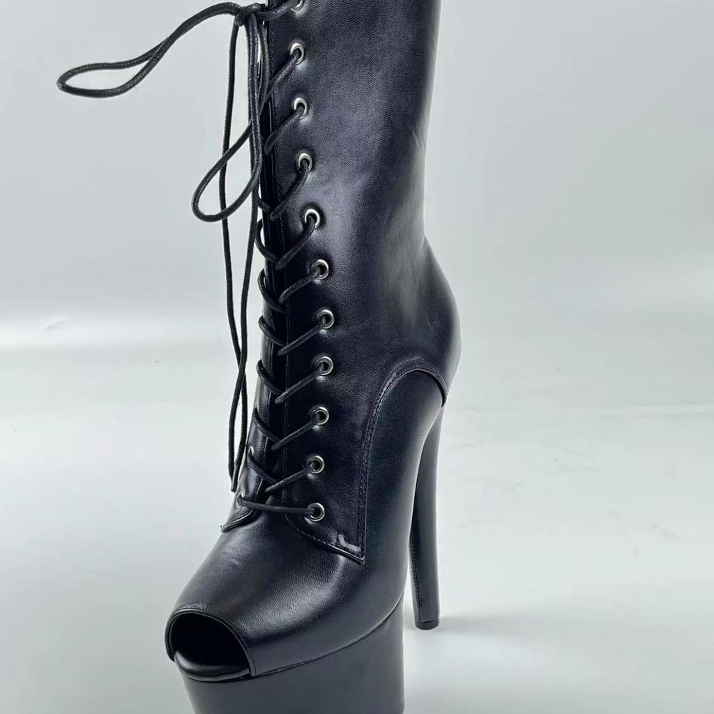 European Peep Toe High Heel Boots - 17cm Style for Runways, Nightclubs & Fashion Shows