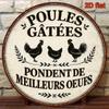 Vintage Round Metal Sign Happy Chickens Kitchen Decor