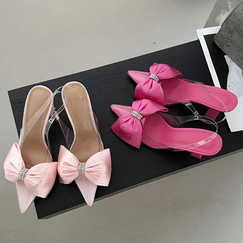 Eilyken Butterfly-knot Pointed Toe Women Pumps Sexy PVC Transparent Low Heels Sandals Elegant Wedding Banquet Female Shoes