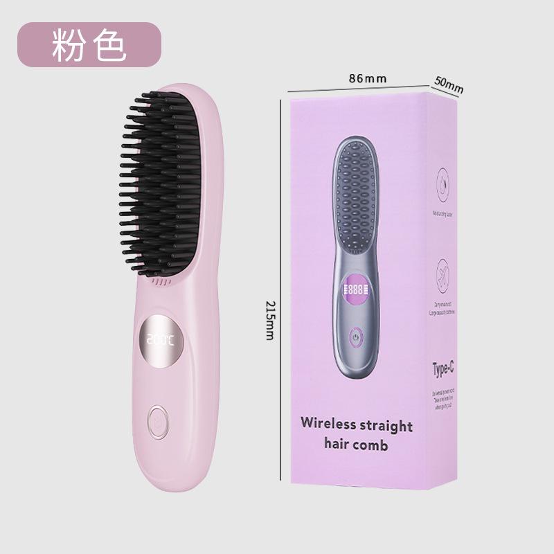 Cordless Hair Straightener Comb Negative Ion Volumizing Curling Brush Anti-Frizz Rechargeable Flat Iron Portable Styling Tool