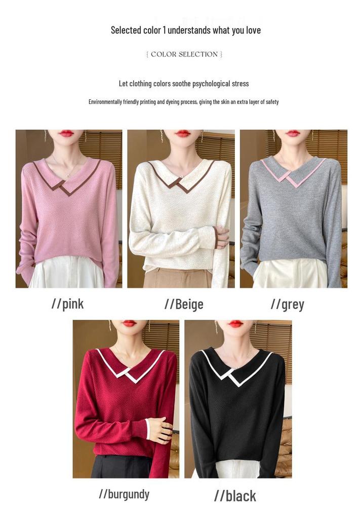 Women's Doll Collar Honeycomb Knit Sweater - Soft, Versatile, and Stylish Autumn/Winter Outerwear.