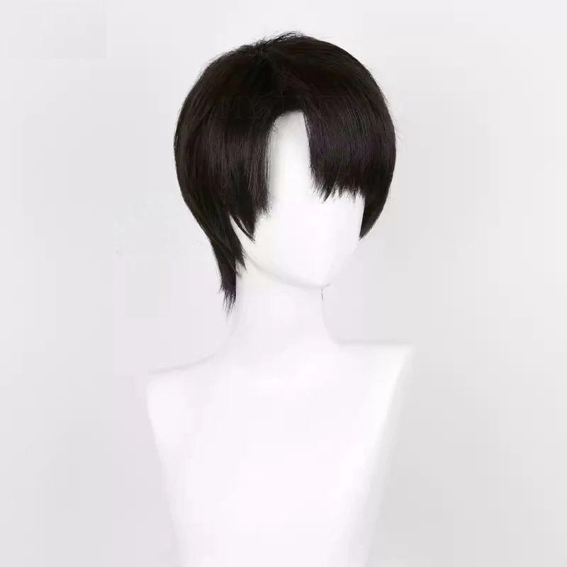 Levi Ackerman Cosplay Wig Anime Short Black Brown Heat Resistant Synthetic Hair Halloween Party Wigs + Wig Cap