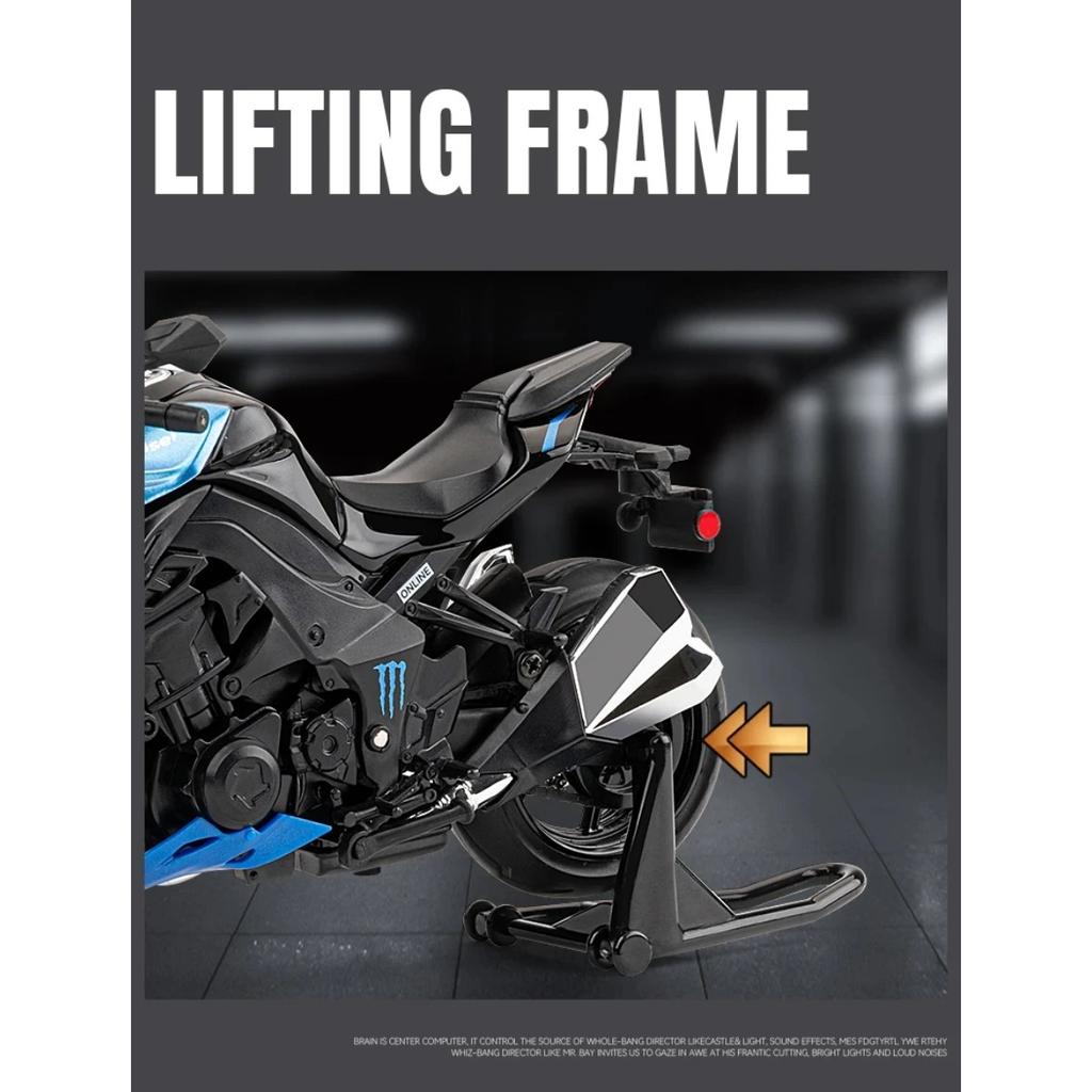 1/12 Kawasakis Ninja Z1000 Alloy Sports Motorcycle Model Diecasts Metal Toy Street Racing Motorcycle Model Sound Light Kids Gift