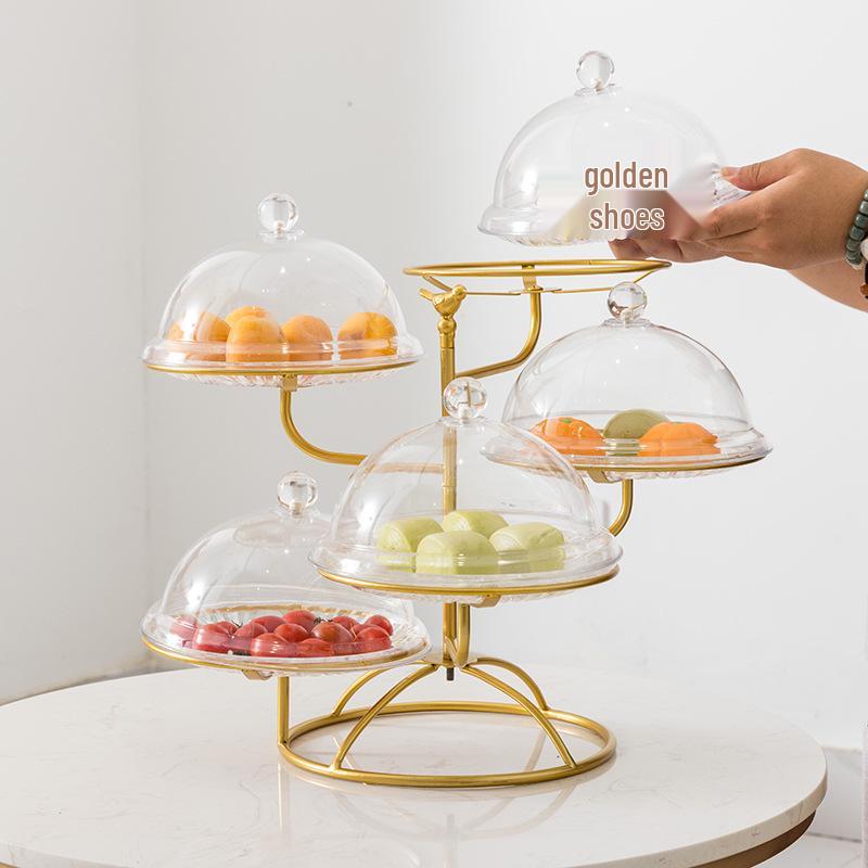 European Luxury Multi-layer Acrylic & Iron Fruit Bowl with Lid - Versatile Snack, Pastry, & Candy Storage Plate