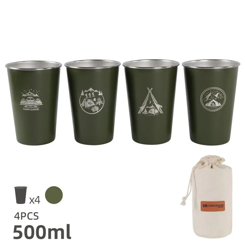 4Pcs/Set Outdoor Camping 304 Stainlesssteel Beer Cup Coffee Cup Mug with Storage Bag Silicone Cup Sleeve Original Mugs Tableware