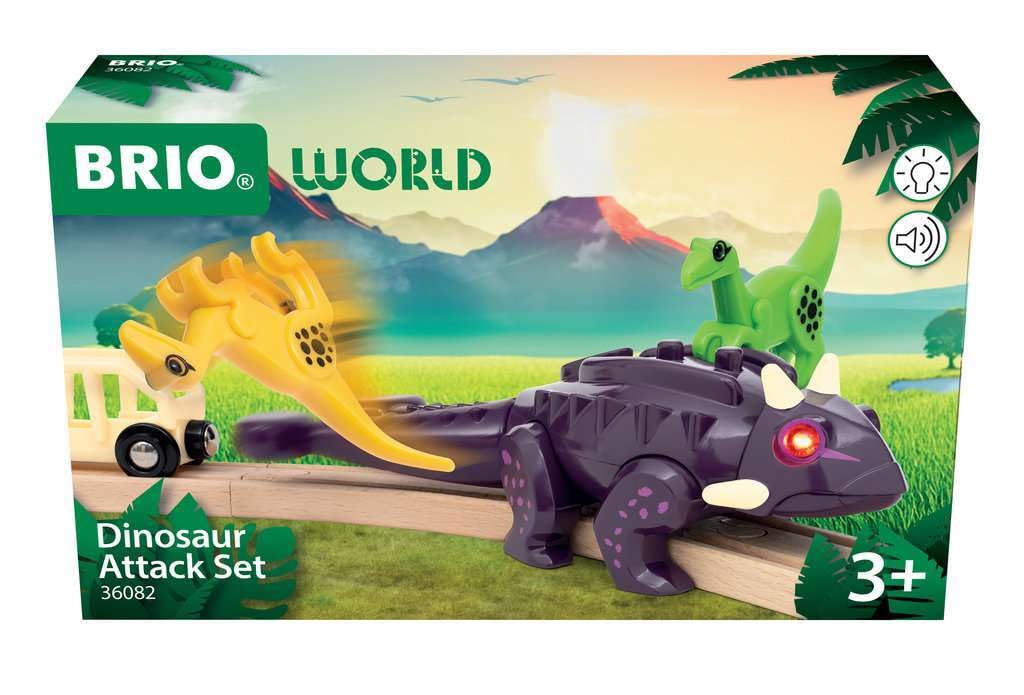 Brio Dinosaur Attack Set for Ages 3 and Wooden Toy Track Gift 36082, Up. [Toy, Train, Set, Scenery, (Birthday/Christmas)]