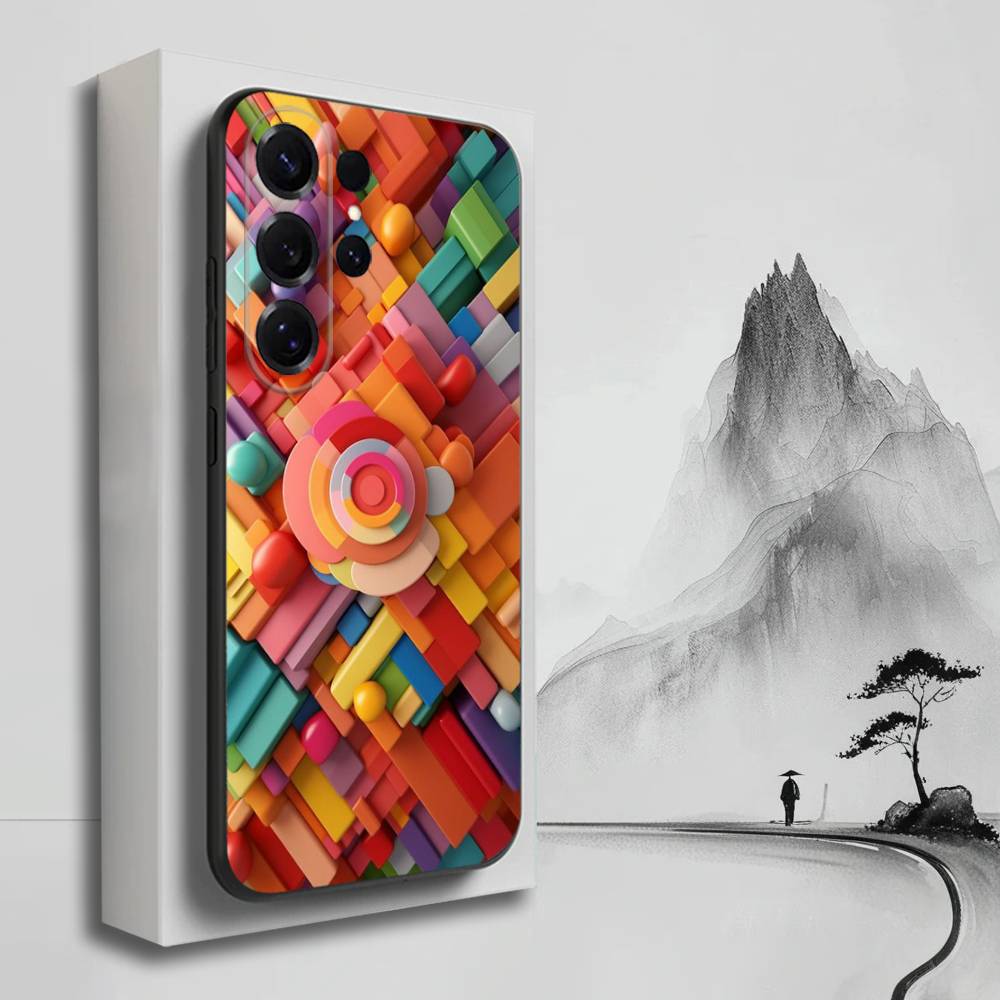3D Art Block Cool Phone Case For Samsung S25,S24,S23,S22,S21,S20,S10,Ultra,Plus,Lite,FE,Soft Silicone Black Cover