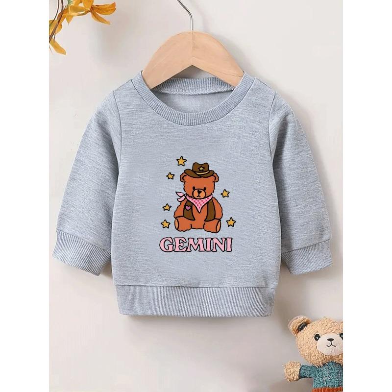 Kids Sweatshirt ,Cowboy Style Teddy Bear (With GEMINI Lettering) Print Round-Neck Sweatshirt, Trendy, Spring And Autumn