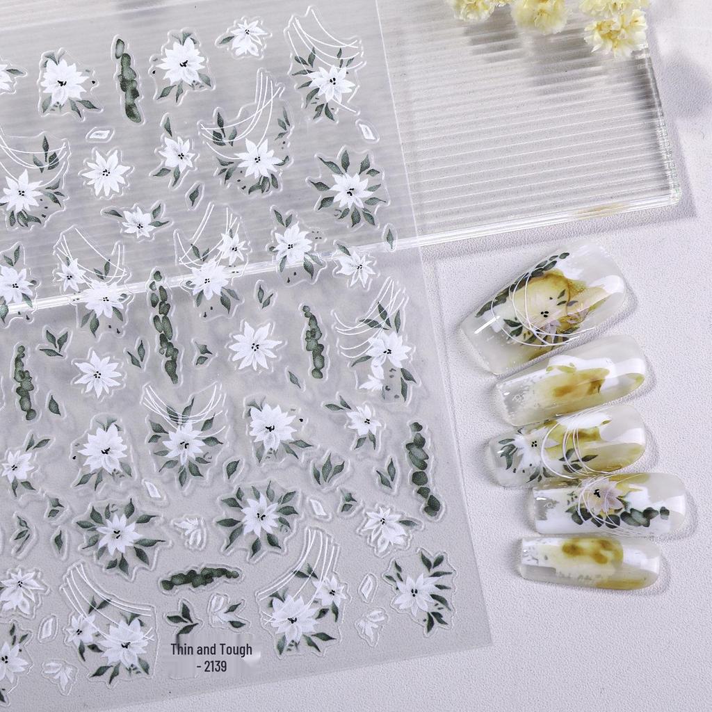Spring/Summer Daisy Nail Art Stickers – Flat Back Adhesive, Hand-Painted Style for DIY Nail Decoration