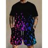Summer Men's Fun Colorful Creativity 3D Printing Casual Sports Round Neck Short Sleeved Set Fashionable Comfortable Breathable Large Size Sports Wear