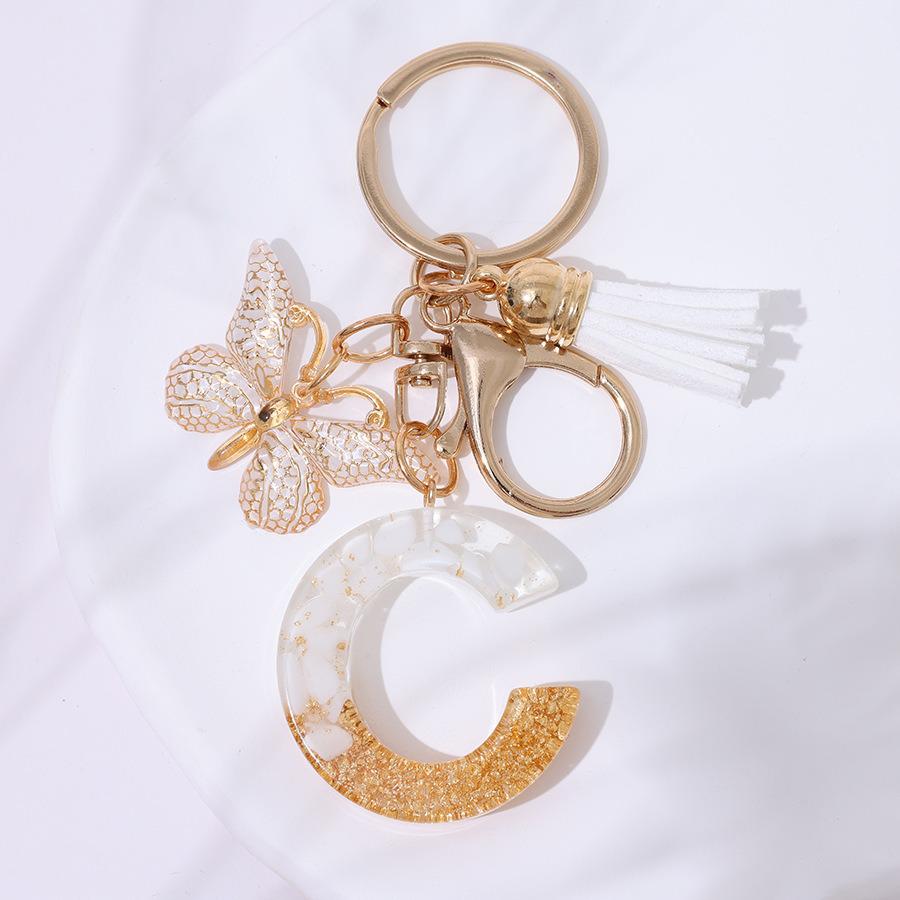 Chic White Tassel Letter Keychain with Resin Epoxy Pendant - Stylish Ornament for Bags