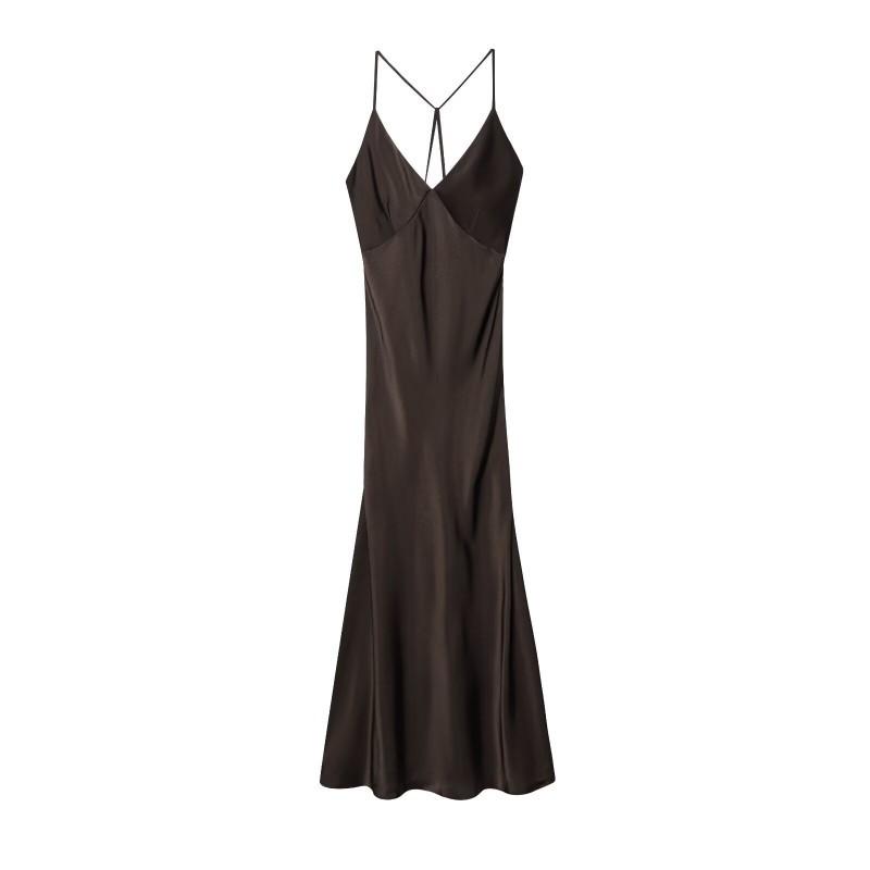 

European American Women s Clothing Summer Sexy Backless Silk Satin Suspender Long Dress L