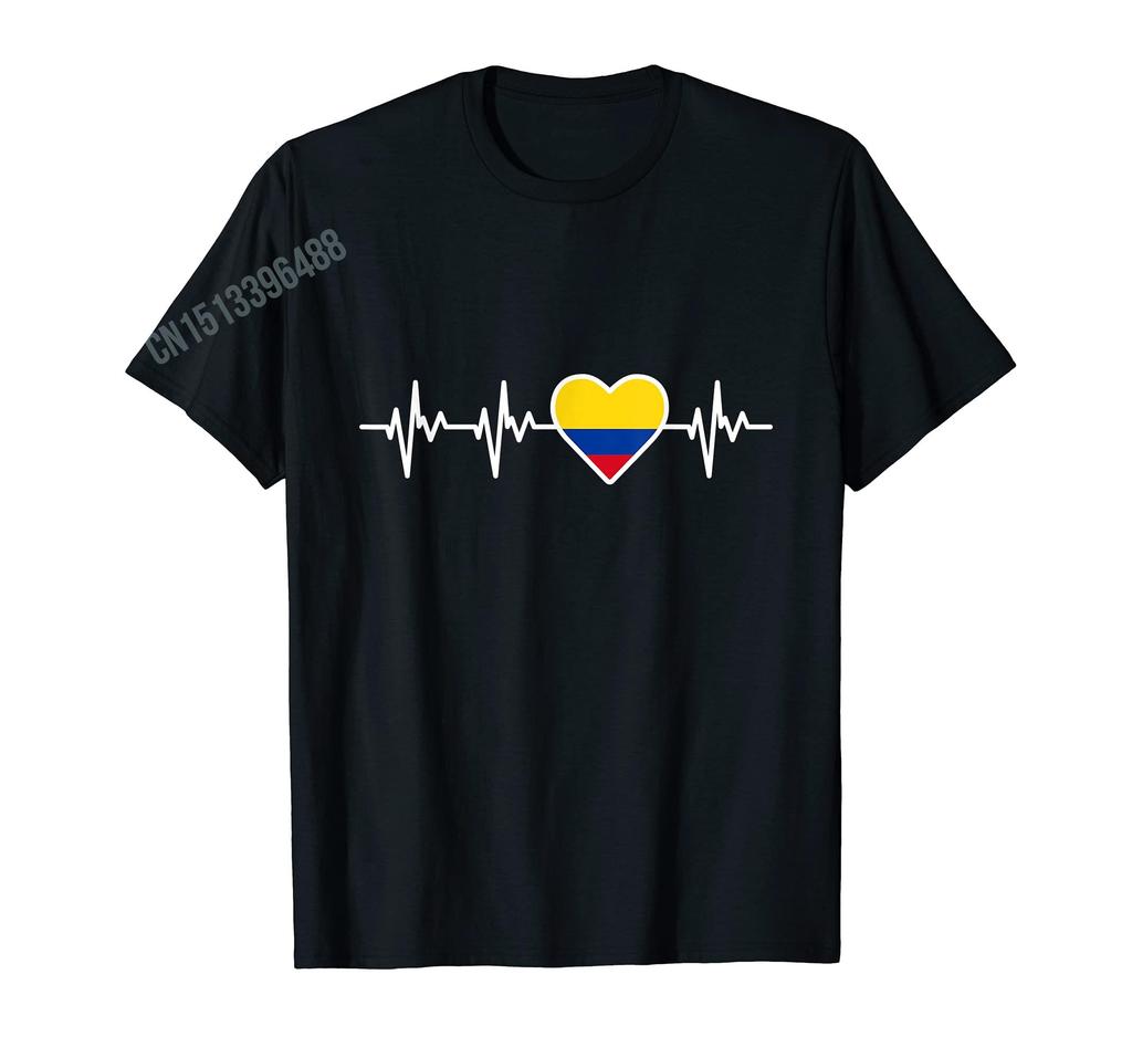 ZX More Design Columbia Flag Heartbeat Columbian Pride National Day TShirt For Men Women T Shirt Hip Hop Tops Cotton Tees
