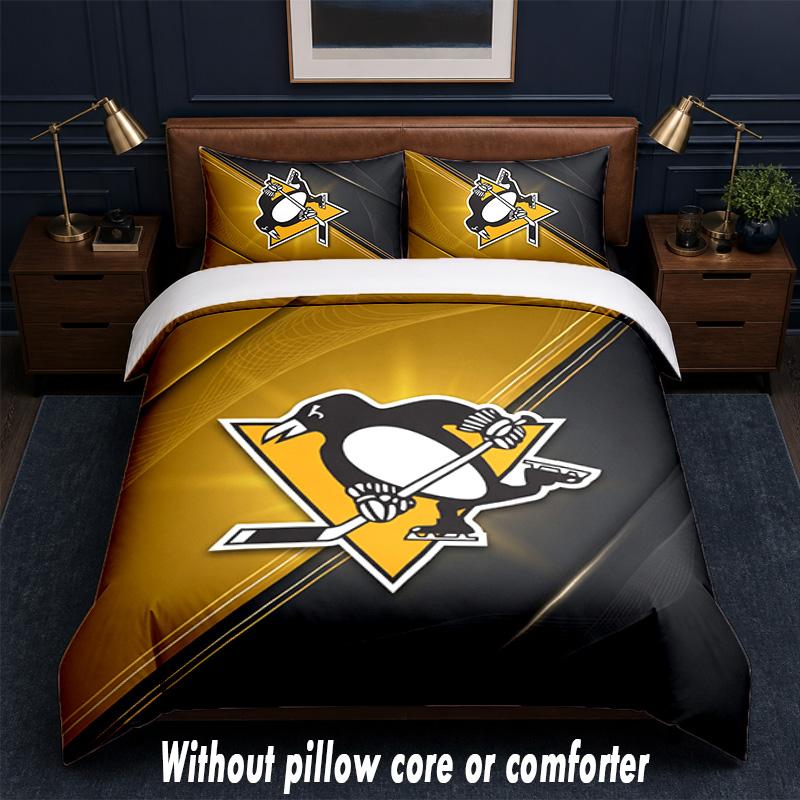 Pittsburgh Penguins Design Bed Bedding Set 1 Duvet Cover + 2 Pillowcases Soft Breathable Household Bed Linens