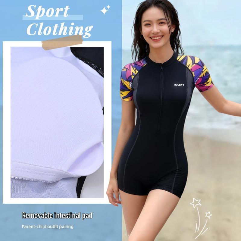 Women's Short Sleeve One-Piece Swimsuit - Sexy Tummy Control, Slimming, Plus Size, Sport Swimwear, New Style Hot Spring Design