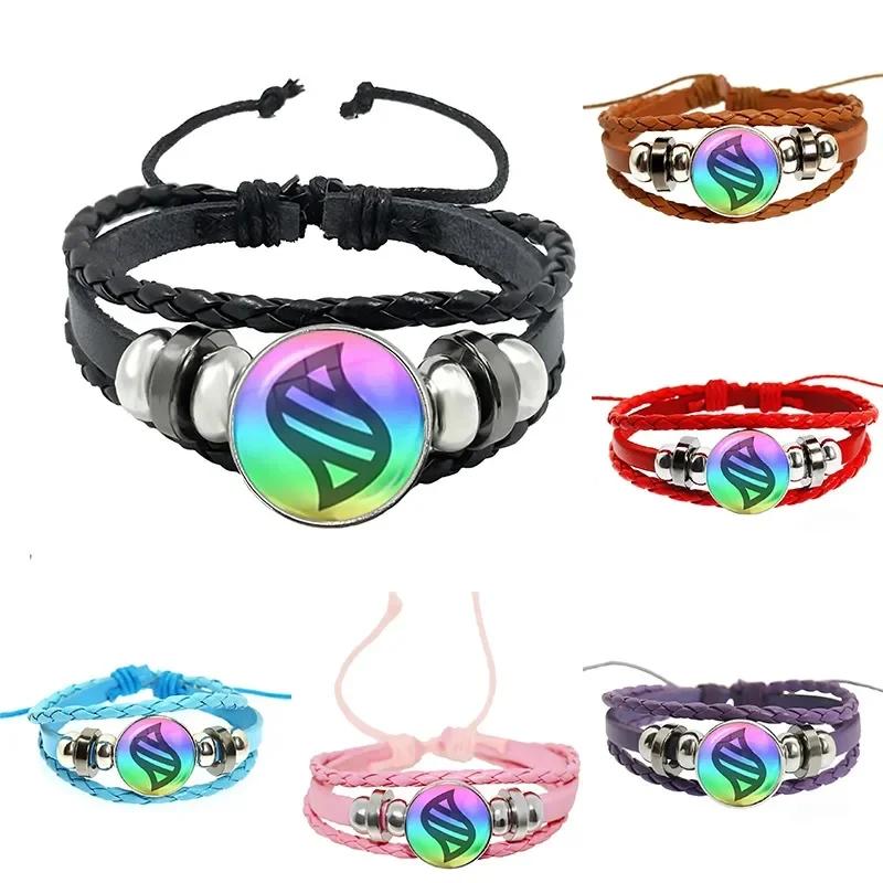 Colored Anime Mega Stone Snap Weave Leather Bracelet 18mm Glass Cabochon Adjustable Bangle Jewelry for Women Kids Gift
