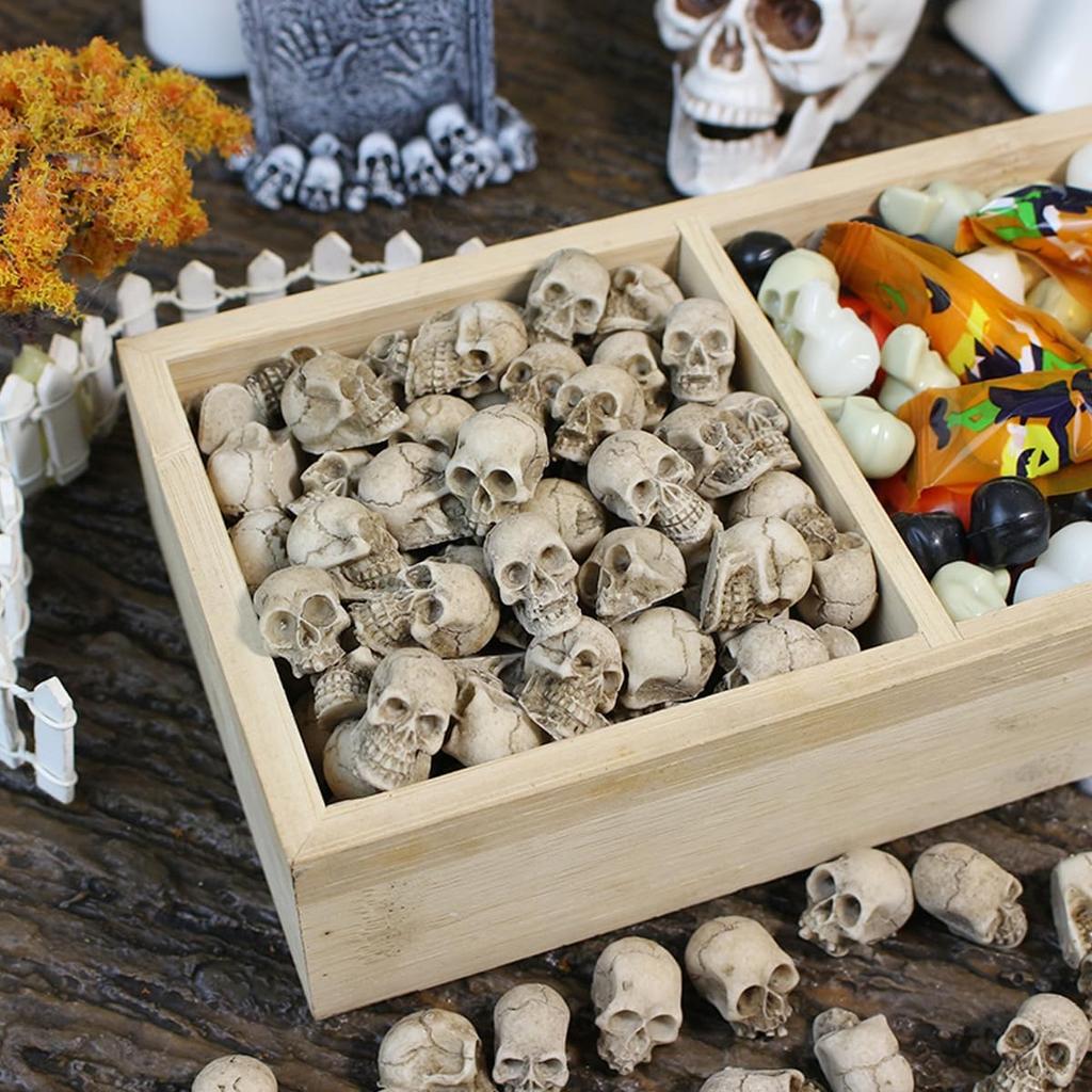 Mini Skull Figurine Miniature Skeleton Head Table Decor Micro Landscape Figure Halloween Prank Props Haunted Dollhouse Decor