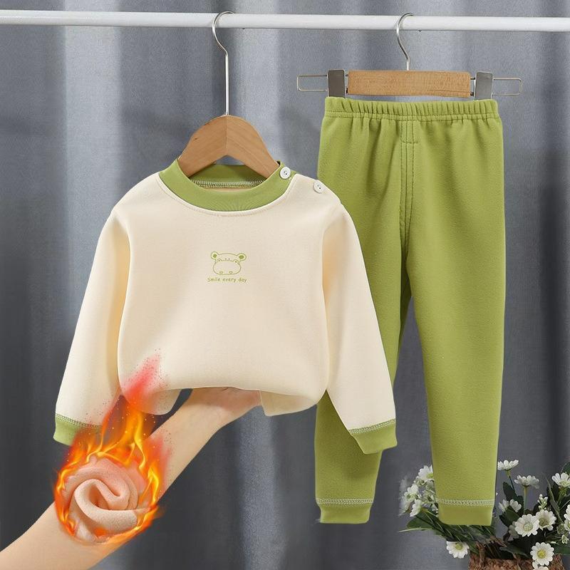 

Детское термобелье Немецкий вельвет Осень и зима Плюс вельвет Утепленный костюм Для мальчиков и девочек Осенняя одежда Длинные брюки Пижама 73 зелёный