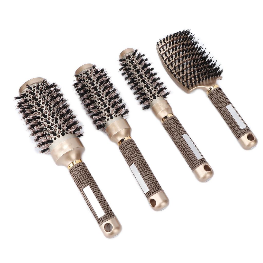 4pcs Professional Hair Brush Set Arc Form Hair Brush Round Brush for Blow Drying Curling Golden