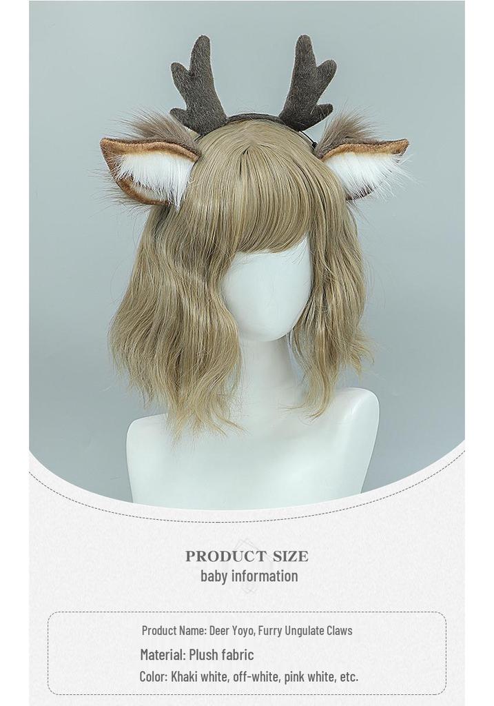 Plush Deer Antler Headband with Animal Ears - Cute Christmas Cosplay Hair Accessory for Women