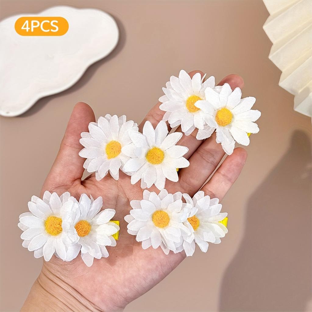 4PCS Floral Hair Clips Side Bang Hairpins Daisy Design Decorative Flower Hair Accessories for Women Girls Hair Styling