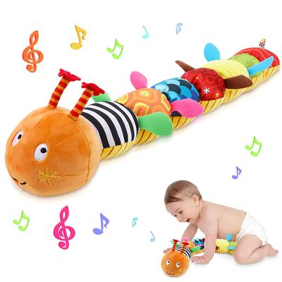 Giocattoli di peluche bruco musicale per bambini, morbido peluche per neonati con pieghe multisensoriali, sonaglio e trame per neonati regalo per neonati