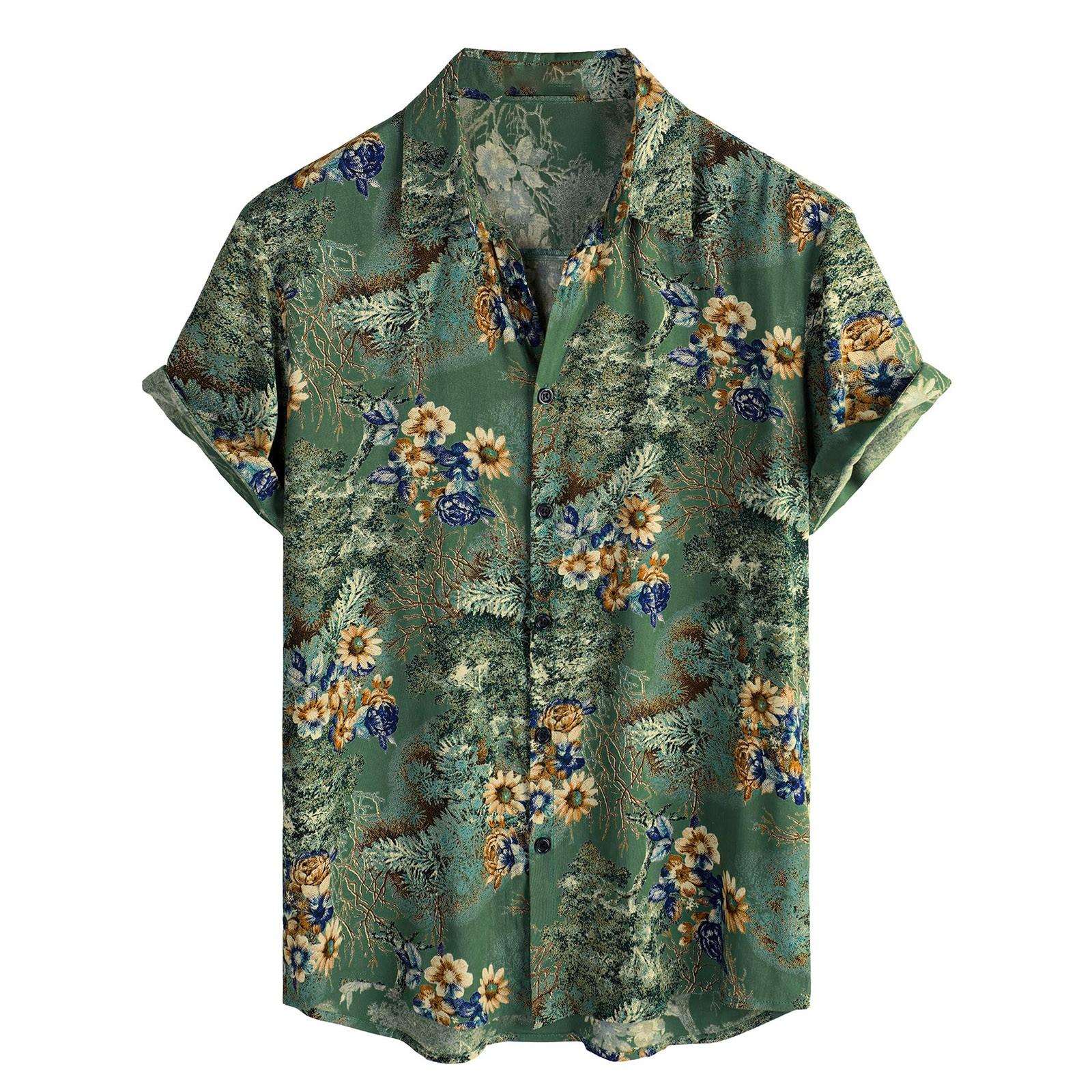 

Men s Short Sleeved Shirt, Daily Fashion Printed Button Top, Chest Pocket Cardigan L зелений