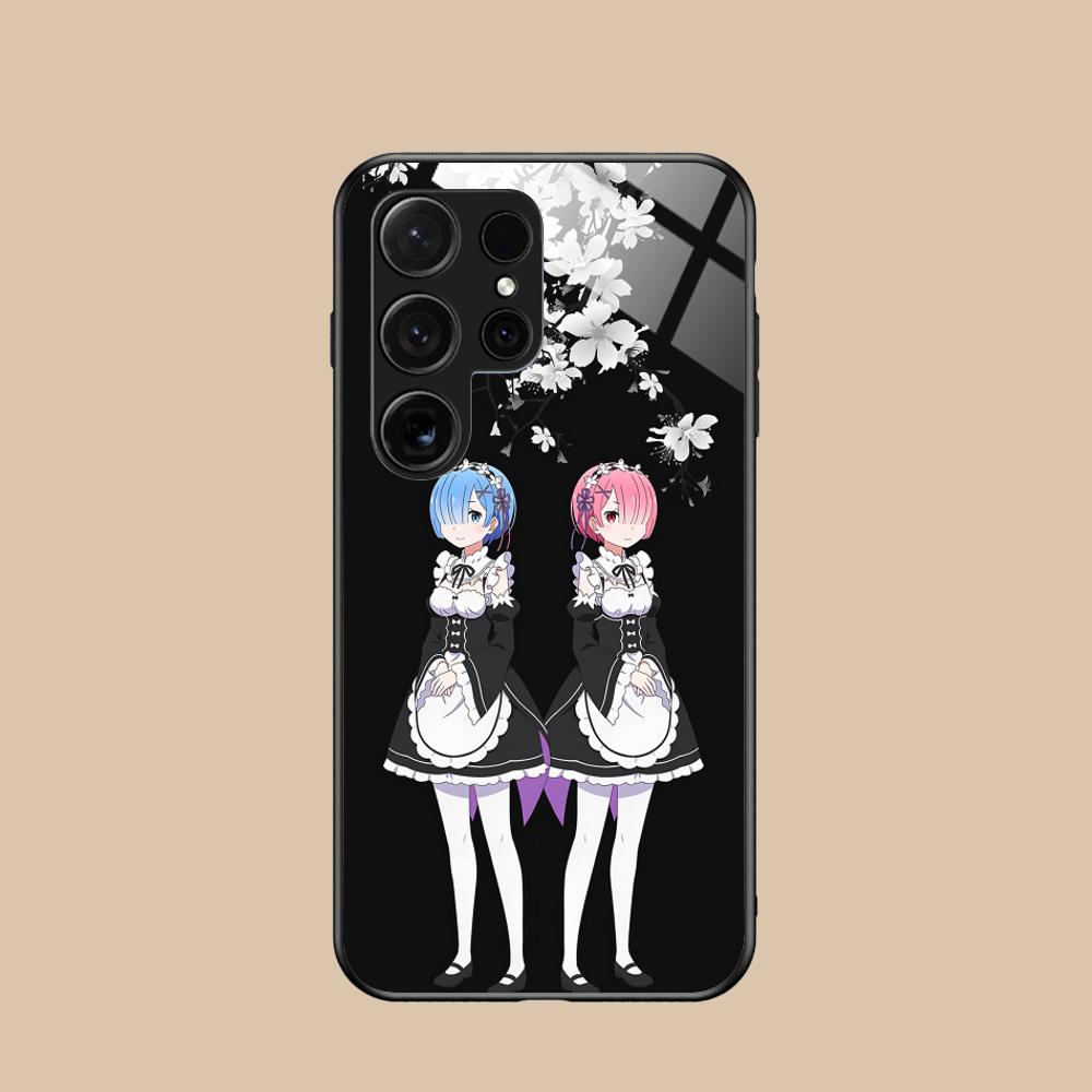 ReZero Rem Ram Glass Mobile Phone Case for Samsung Galaxy S26 S25 S24 S23 S22 S21 S20 Note20 Plus FE Ultra Colorful Cover