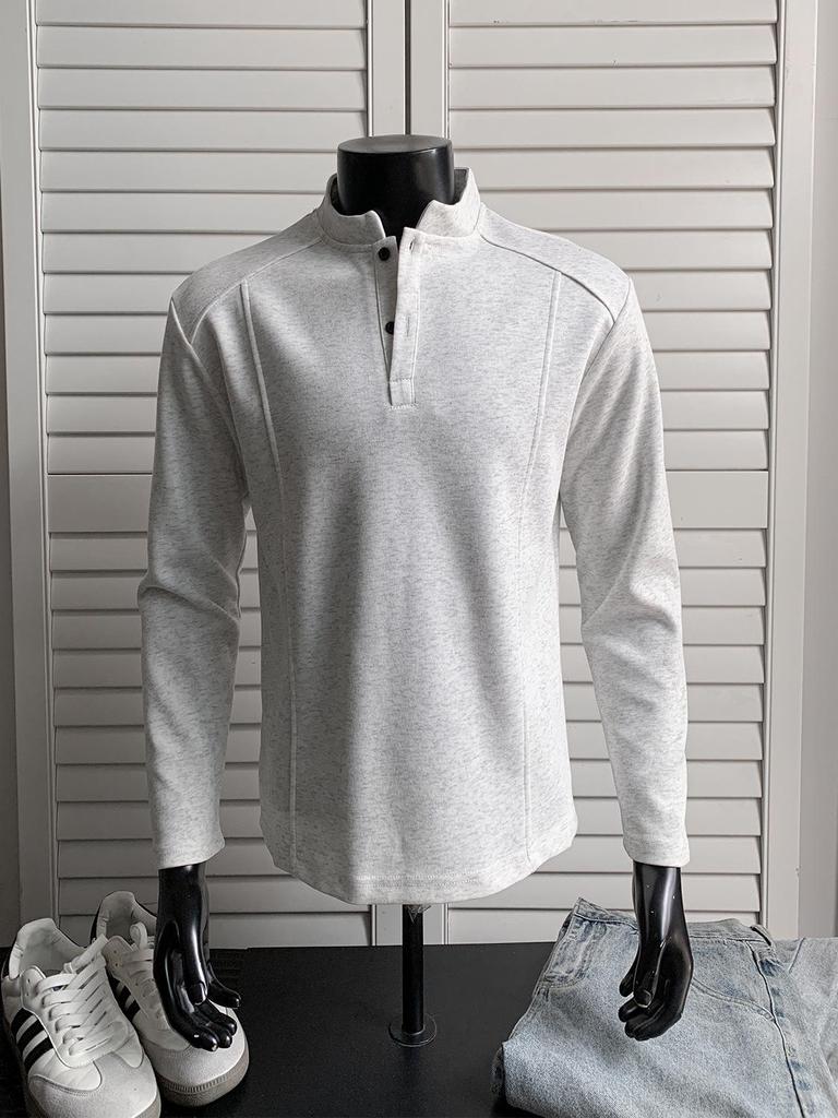 Men's Long Sleeve American Polo Henley Shirt - Spring/Autumn Trendy Cleanfit Base Layer Sweatshirt