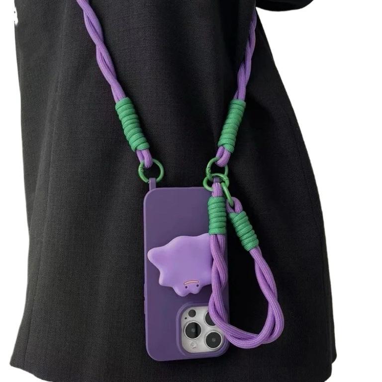Suitable for 15 Apple Dark Purple Phone Cases Iphone13 Lanyard Crossbody Stand Protective Case Shockproof