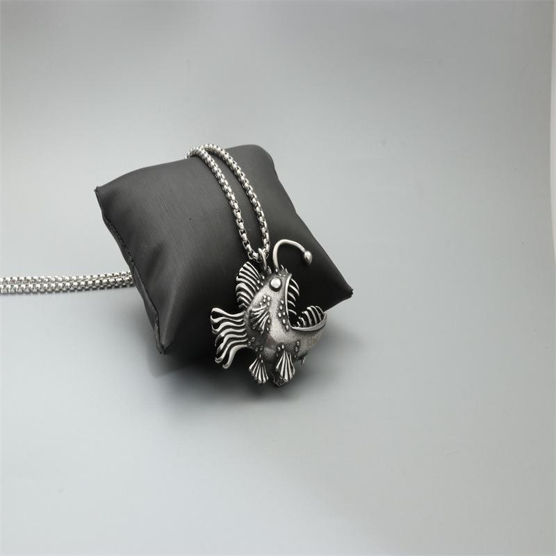 Men's European & American Retro Style Stainless Steel Fish Necklace - 2025 Collection