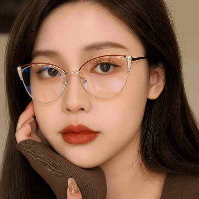 Rhinestone Studded Anti-blue Light Glasses Metal Frame Lightweight Square Frame Myopia Glasses Transparent Eye Protective