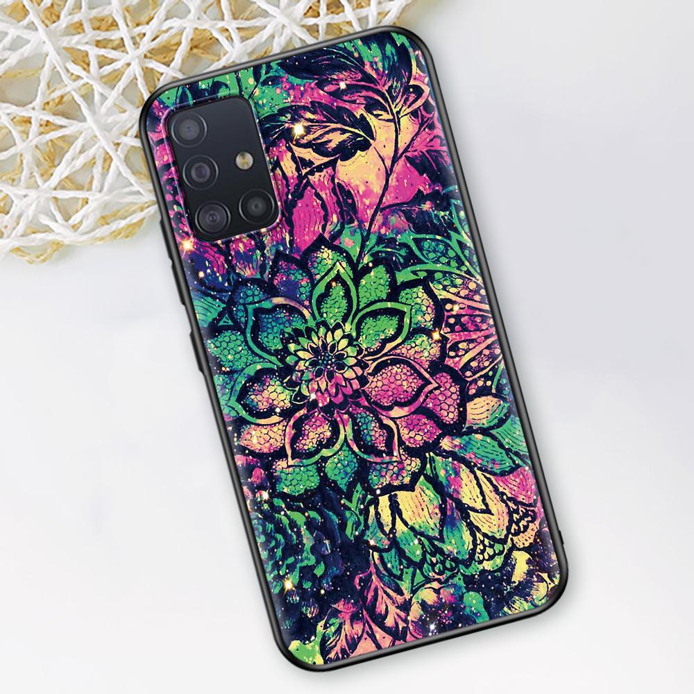 Mandala Sunflower Mandala Fall für Samsung Galaxy A51 A12 A21s A71 A52 A31 A32 A02s A72 A11 A41 A22 A01 Schwarz weiche Telefon Abdeckung