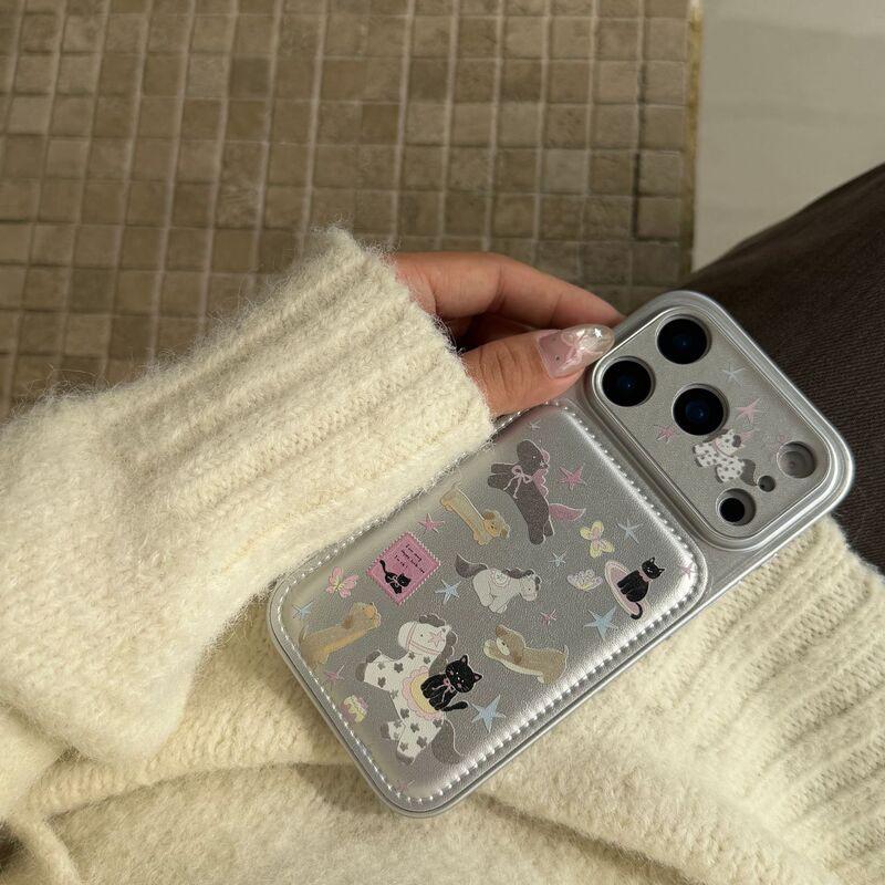 Cartoon Cat Bowknot Horse Design Phone Case IPhone 13 14 15 16 17 Pro Max Soft Leather Back Cover Anti-Scratch Drop Protection