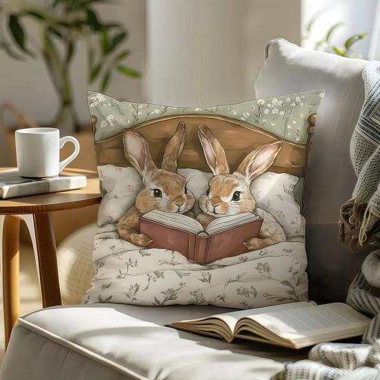 Pillowcase Easter Rabbit Print Easy-Care Design Soft Breathable Pillow Cover Sofa Bedroom Patio Home Decor