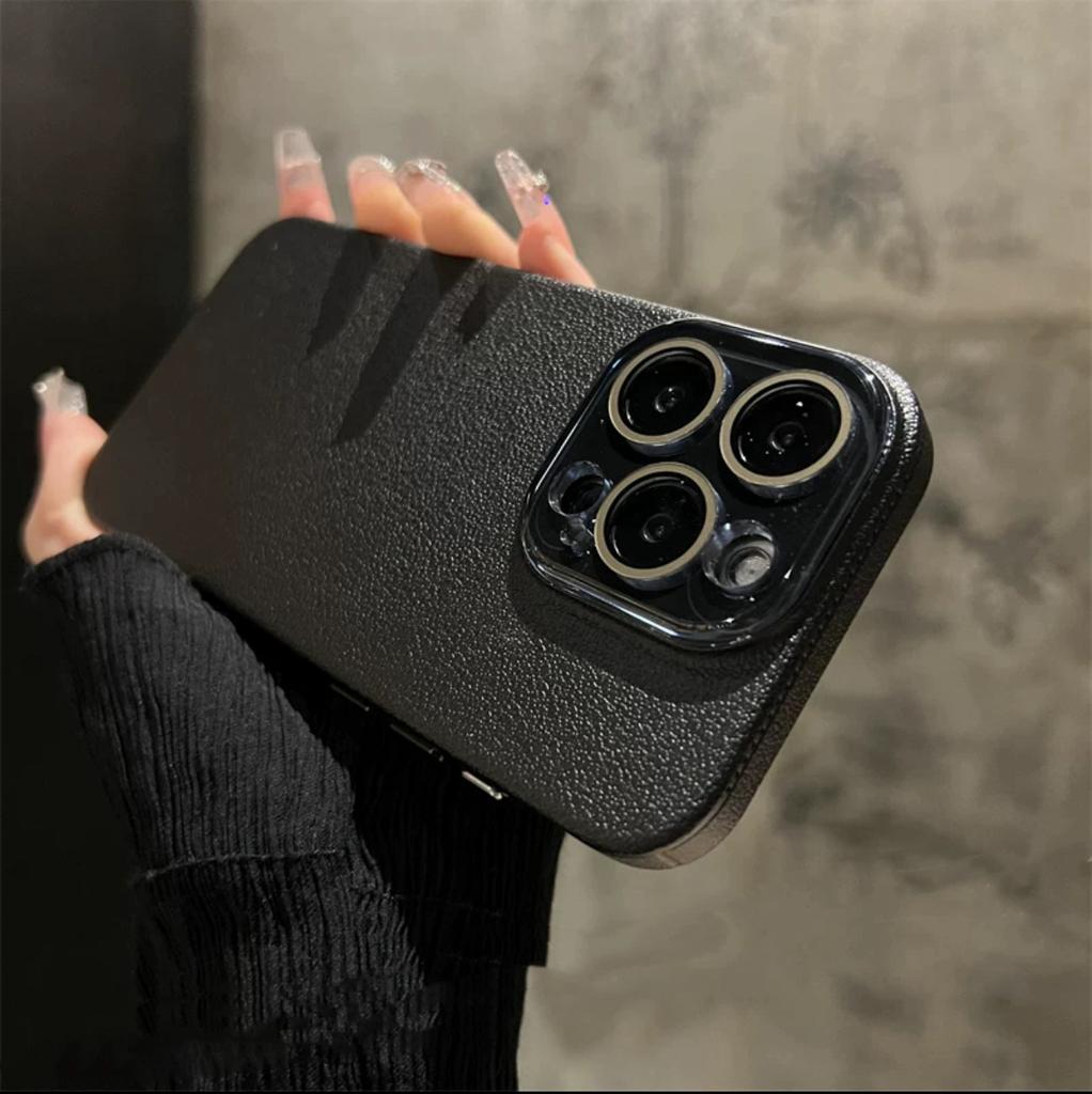 Solid color matte lychee leather pattern is suitable for Apple 17ProMax new crystal mobile phone case iPhone16promax.
