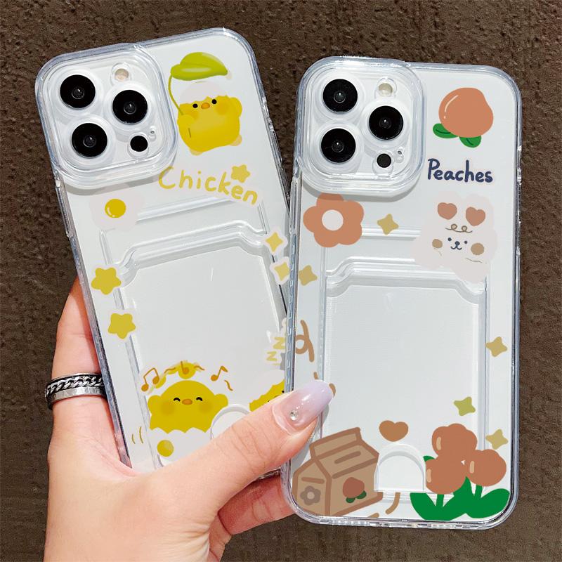 Card Slot Holder Silicone Wallet Pocket Case For iPhone 14 16 17 Xiaomi Redmi Note 13 Reno 12F 13F Samsung S23 S24 S25 Ultra Cover Clear Phone Bumper